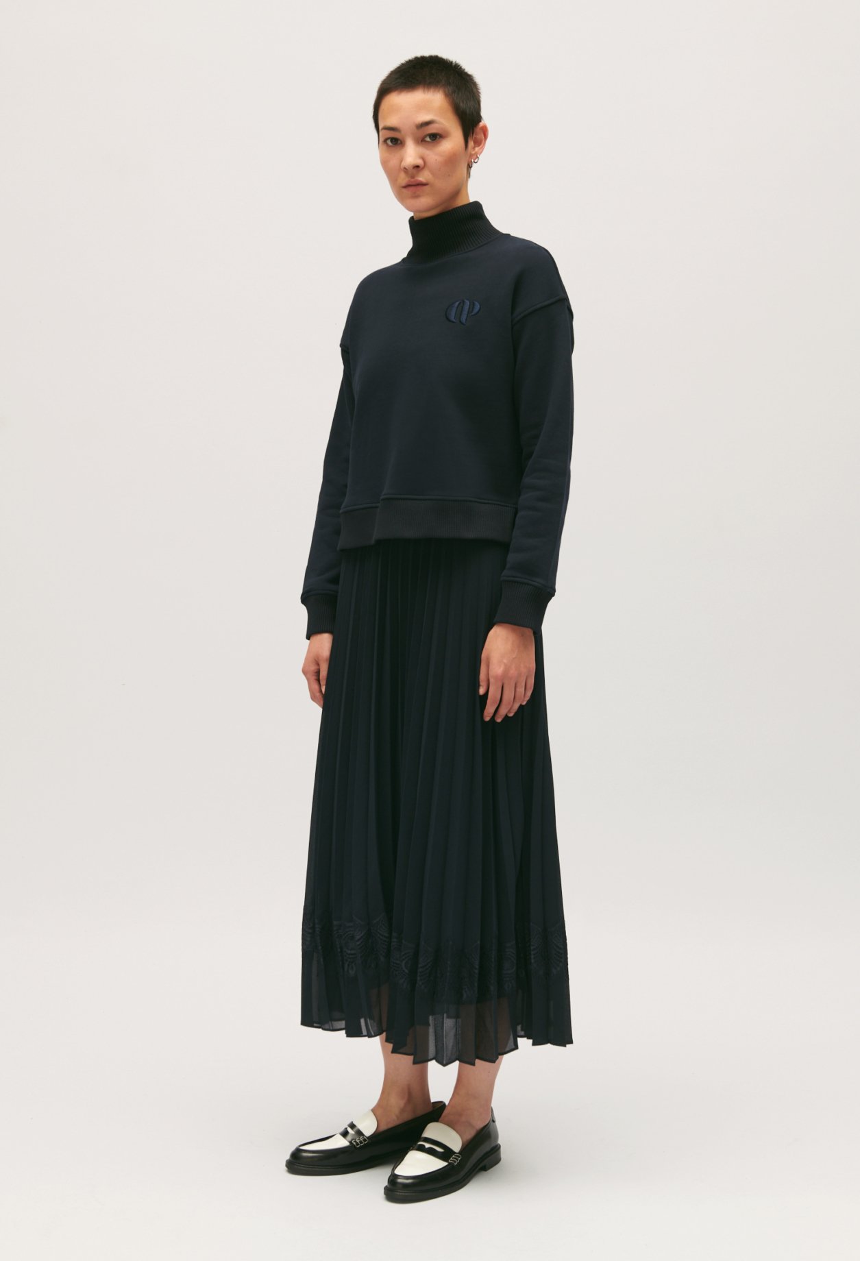 Robe Teli midi trompe l'&oelig;il bleu marine