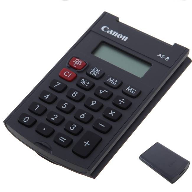 Canon - Simple Hand Held Pocket Calculator With Durable Flip Cover - Black (AS-8)