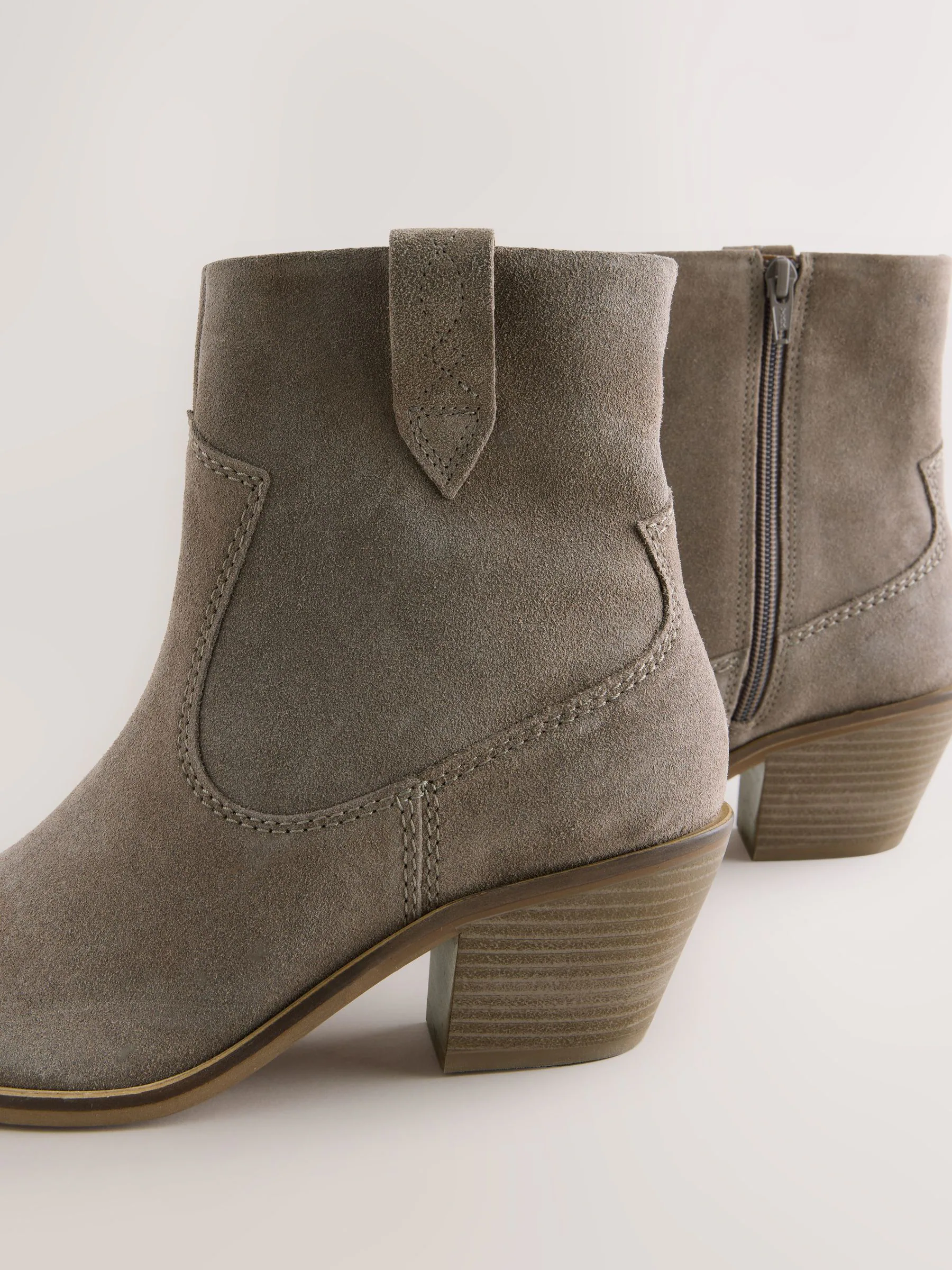 Nertsgrijs/bruin - Cowboy Block Heel Ankle Boots