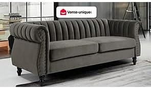 Vente-unique-Chesterfield-Sofa - 3-Sitzer - Samt - Grau - Trumbo