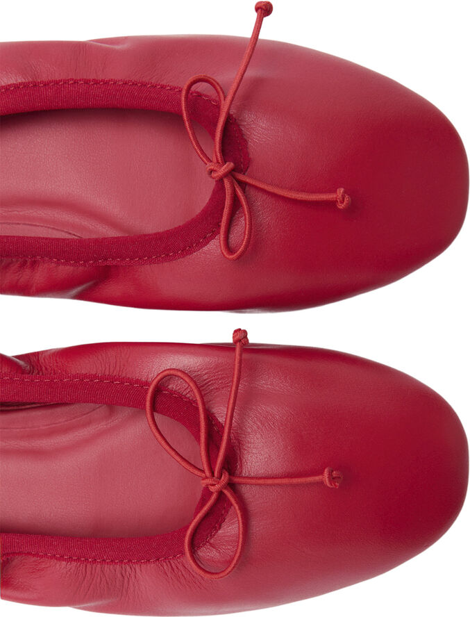 MANGO Leather ballet flats with bow Red