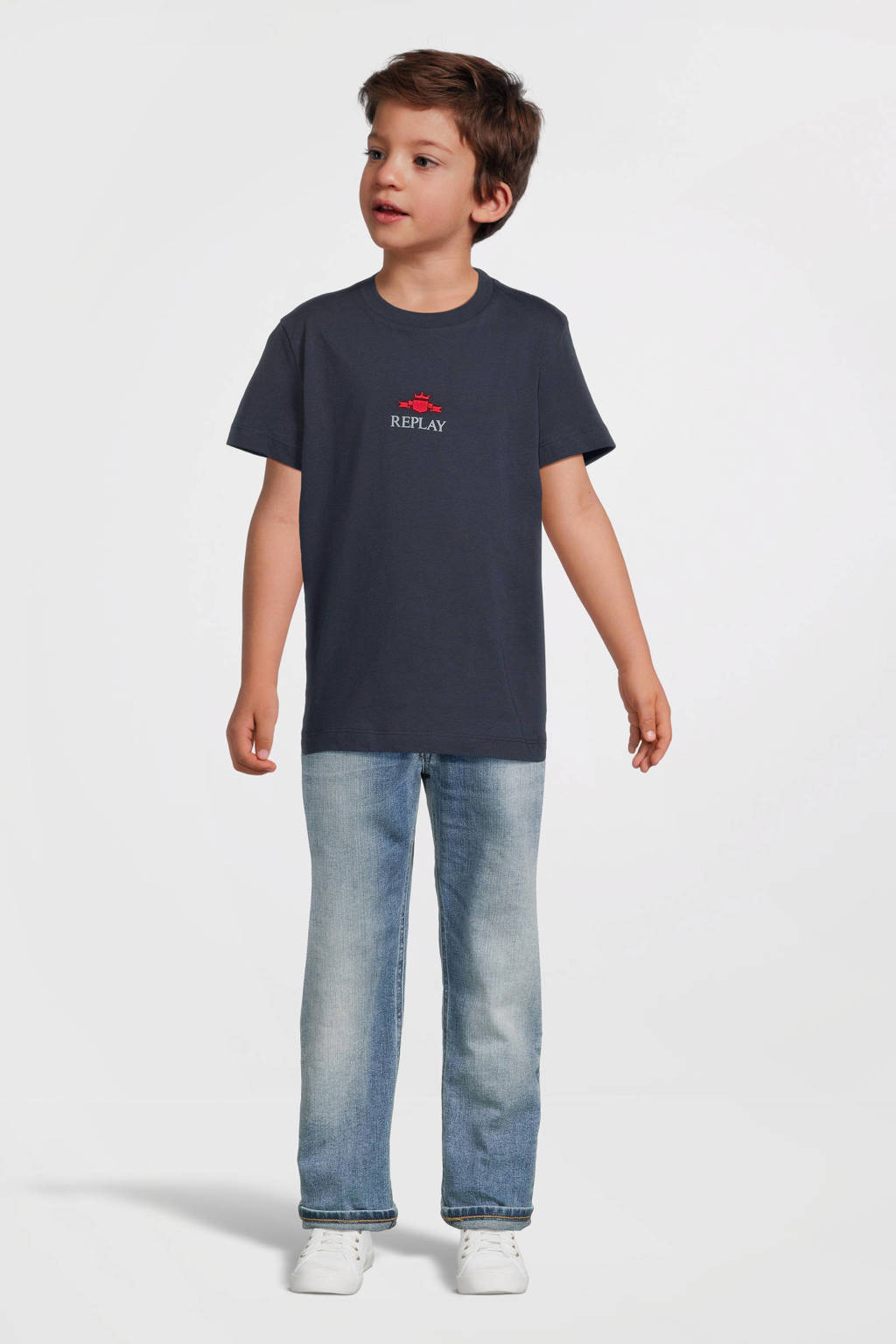 REPLAY T-shirt met logo donkerblauw