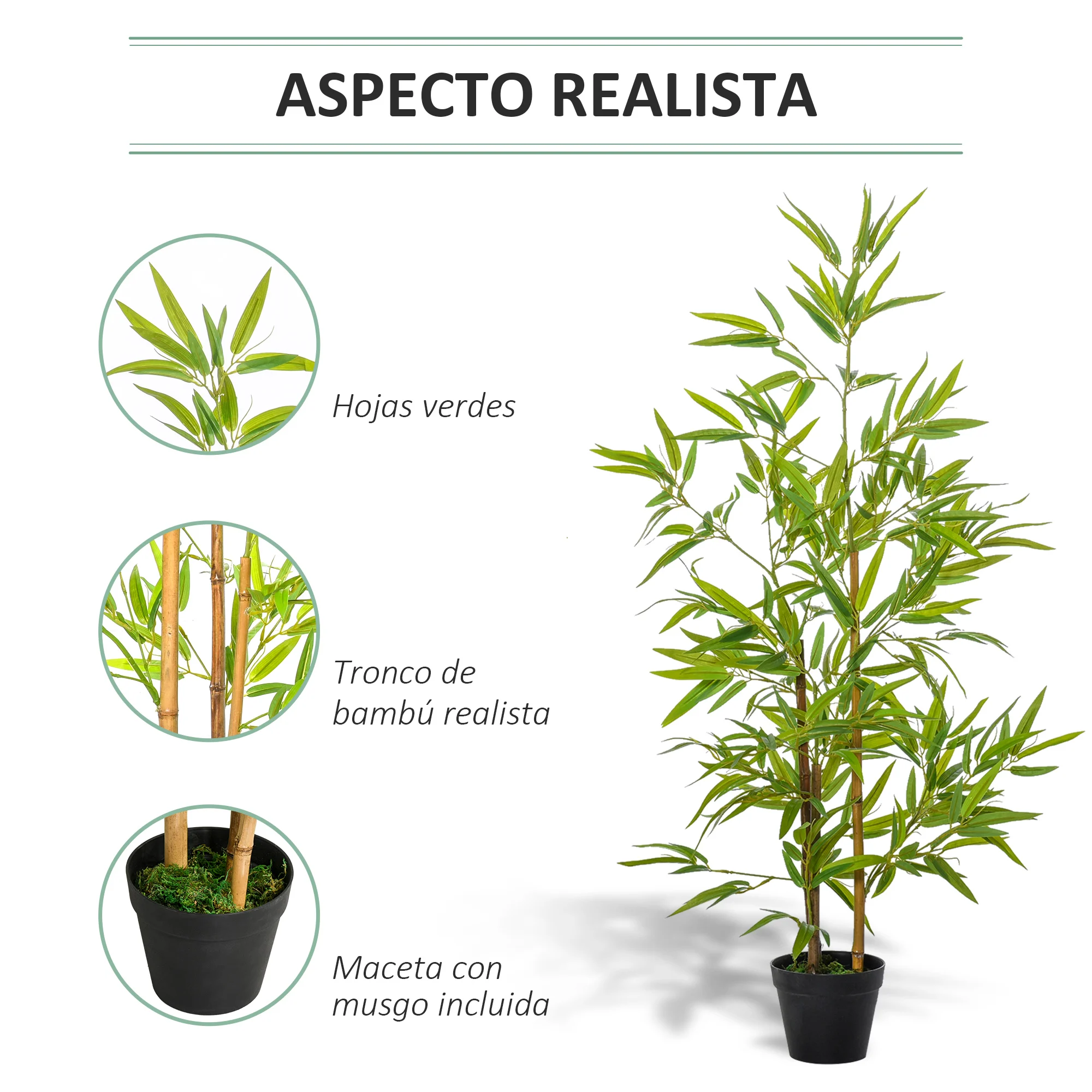 Planta artificial de bambu Outsunny, 120 cm, em vaso decorativo para uso interno e externo, sala de estar, escritório, Ø15,5 x 120 cm, verde.
