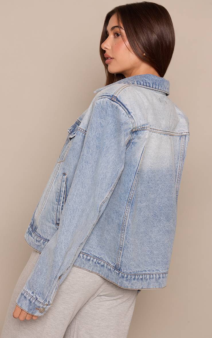 Mid Blue Wash Veste En Jean Bleu Moyen À Épaulettes Extrêmes