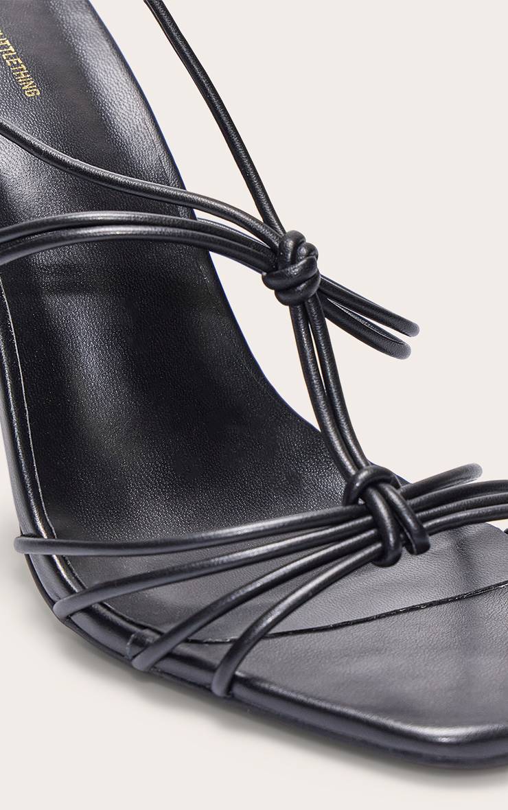 Noir Sandales À Talons À Lacets Nouées À Bout Carré En Synthétiquecuir Coupe Large