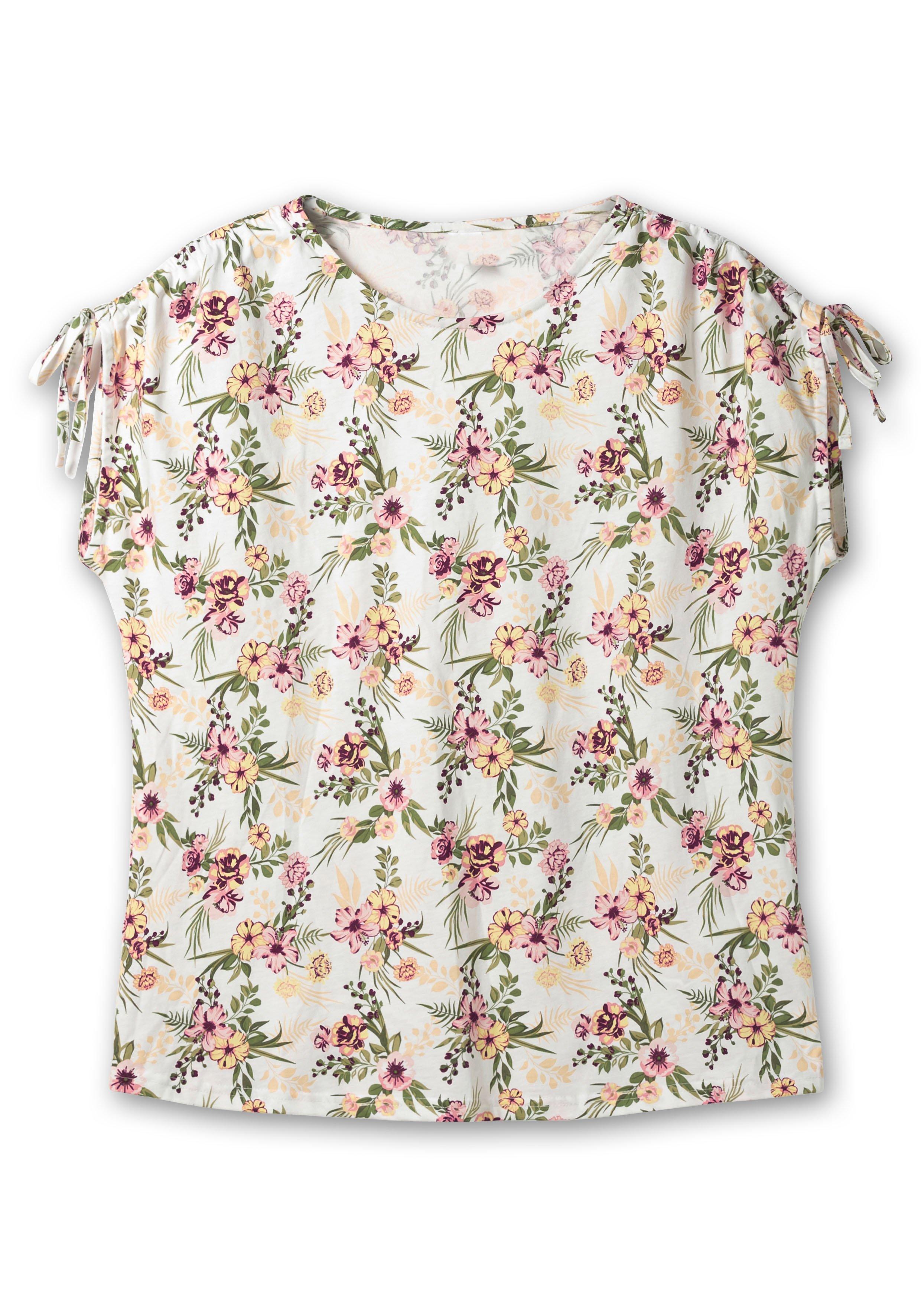 Shirt mit Blumen-Alloverprint und gerafften Schultern