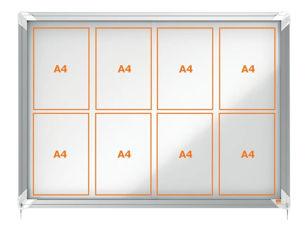 Nobo Premium Plus magnetisk låsbart opslagsskab med skydelåge 8xA4 Hvid