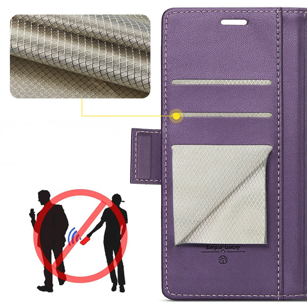 Samsung Galaxy A56 Leder Tasche Flip Wallet Etui mit Kartenfächern Litchi Look (RFID Schutz) - Violett