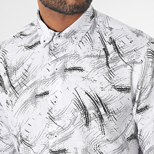Chemise Manches Longues Blanc Gris