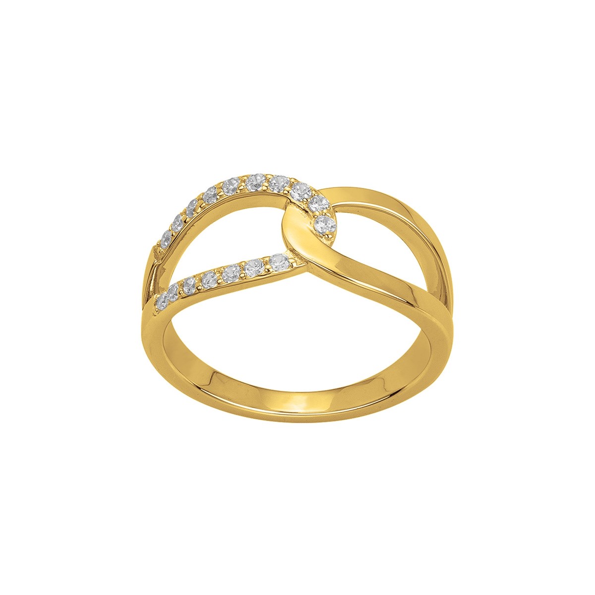 Bague croisée en Plaqué Or avec oxyde de zirconium blanc