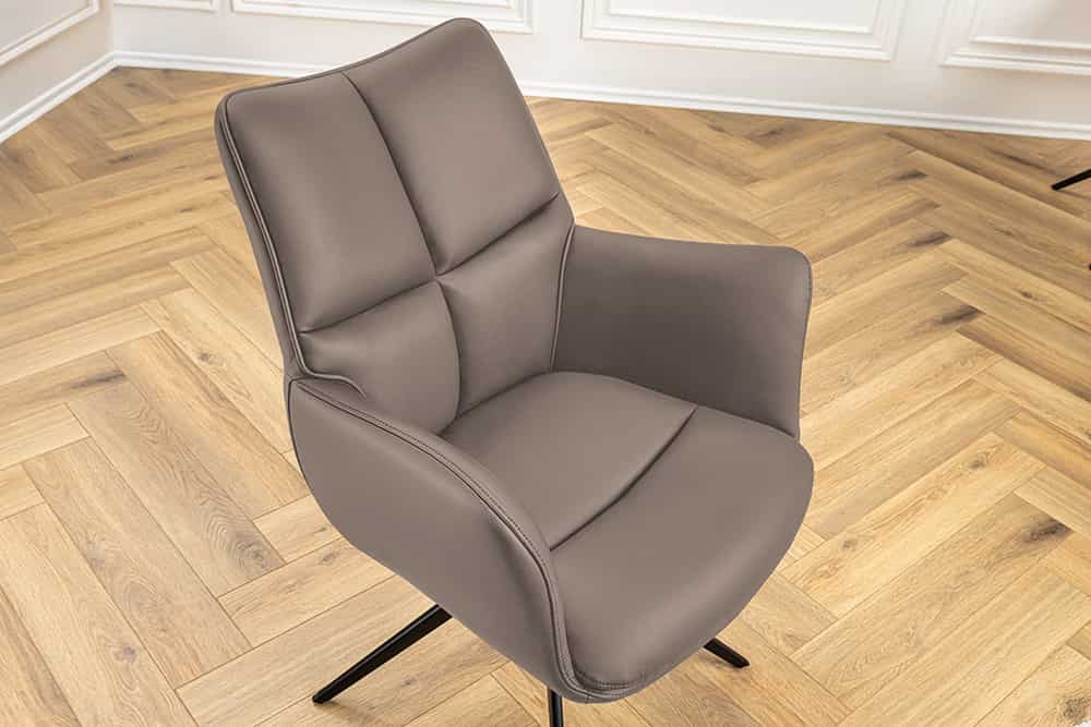 Drehbarer Stuhl PAPILLON braun Echtleder schwarz Metallgestell mit Armlehne