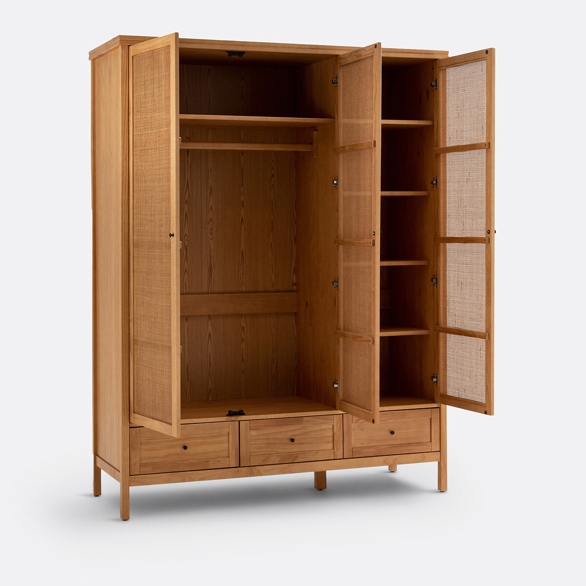 LA REDOUTE INTERIEURS<br>Armário com 3 portas em pinho maciço e rattan, Gabin