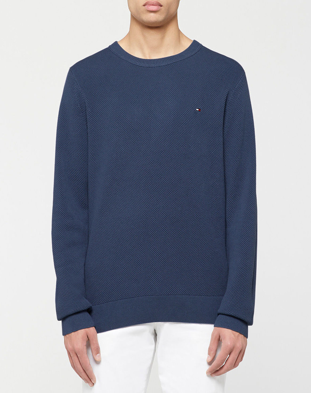 Tommy Hilfiger Pull piqué Structure col rond bleu foncé