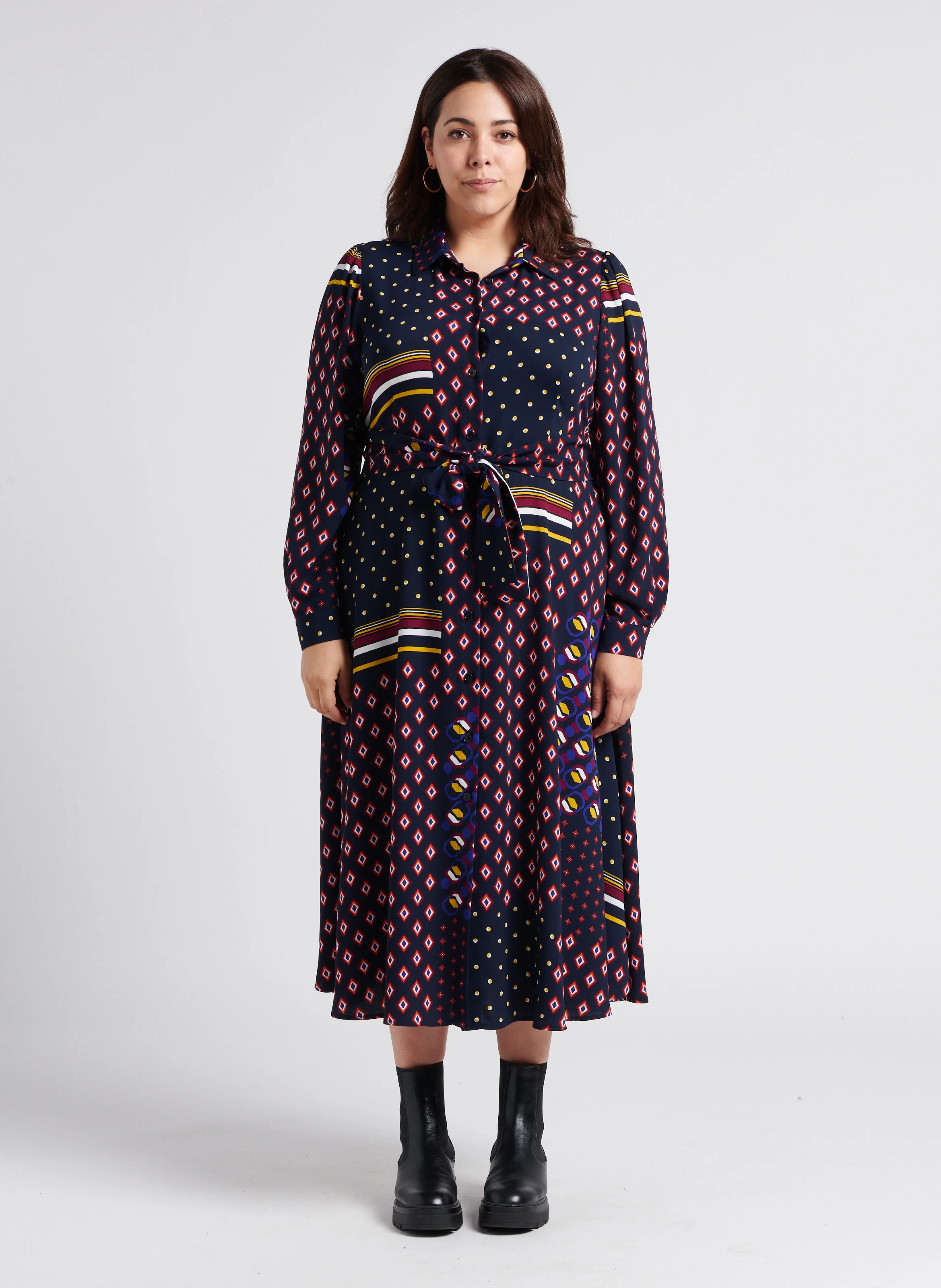 DARIA - Robe chemise longue à imprimé| Bleu