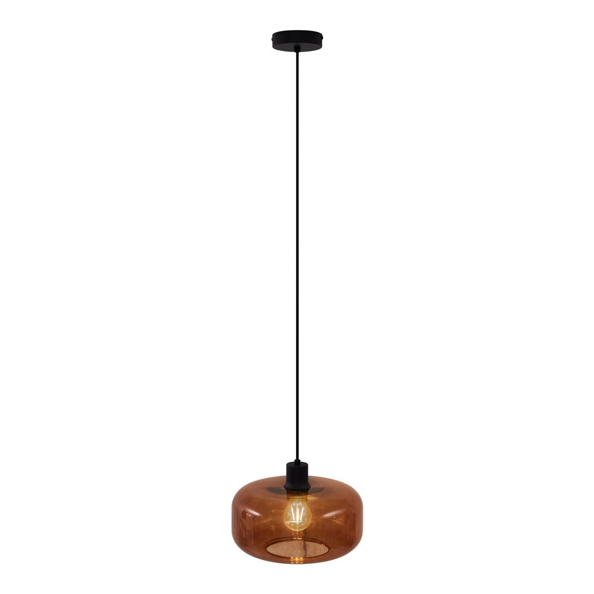 Retro hanglamp zwart met brons glas - Bizle