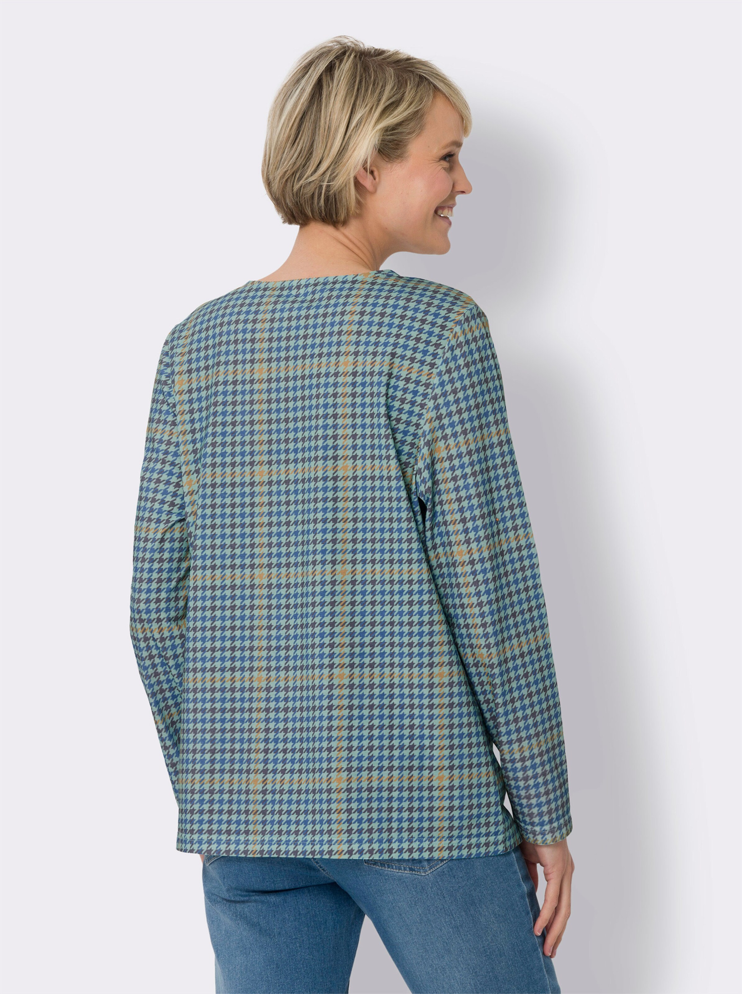 Langarmshirt mit Hahnentritt-Muster