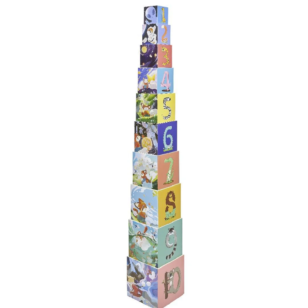 Pyramide d'éveil 10 cubes en carton à empiler H.110 cm