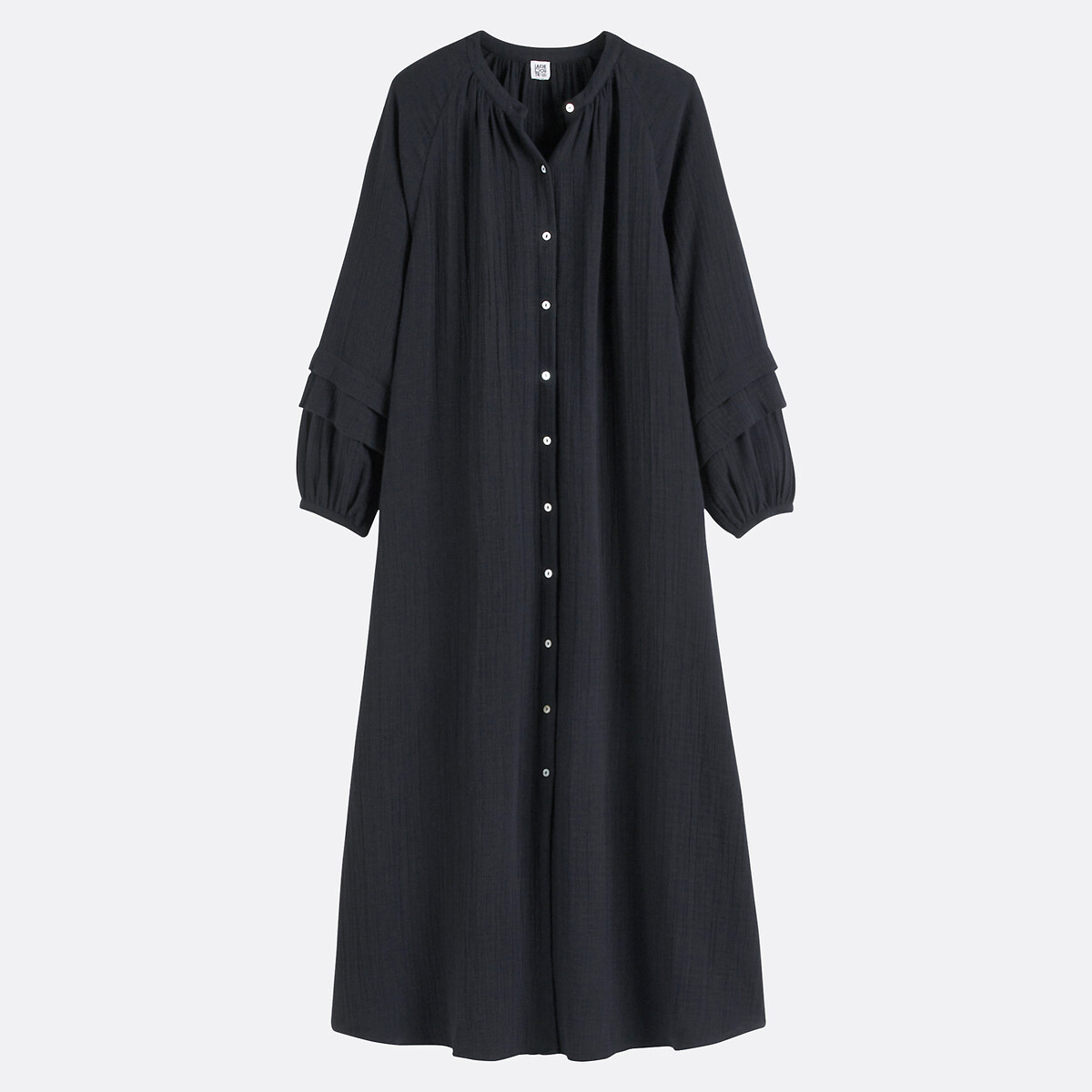 COLEÇÃO LA REDOUTE<br>Vestido longo evasê com decote redondo e mangas compridas