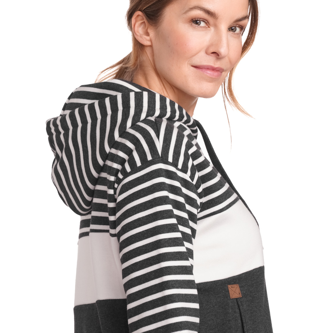 Gina Damen Sweatshirt mit Schalkragen dunkelgrau / creme