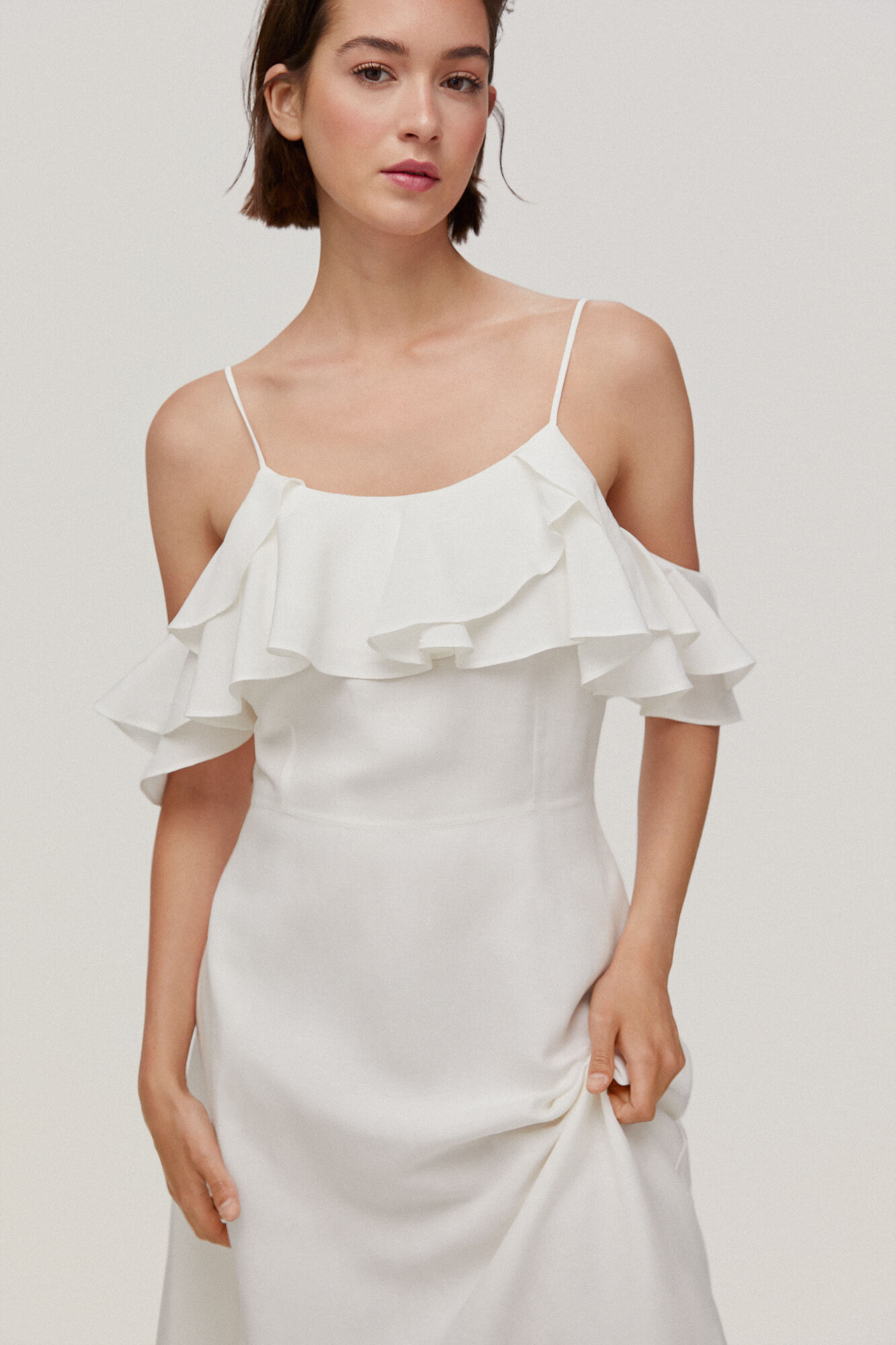 Vestido fluido com babados - Branco