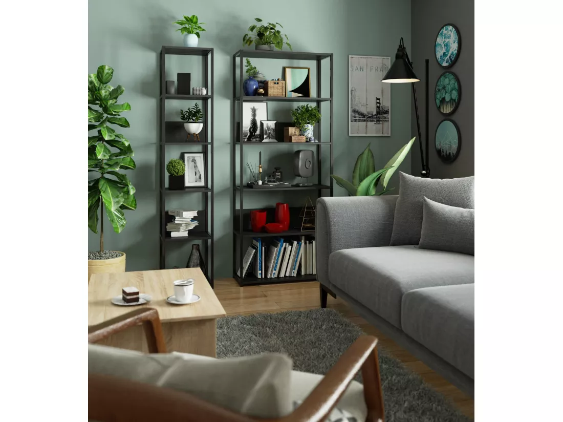 Étagère murale industrielle sur pied AKORD Noire 40 cm 6 étagères 40x32x192 cm