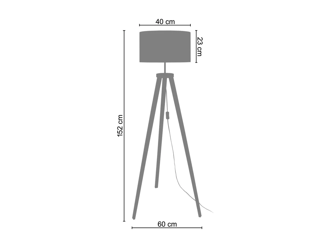 Lampadaire trépied, bois naturel 152 cm.