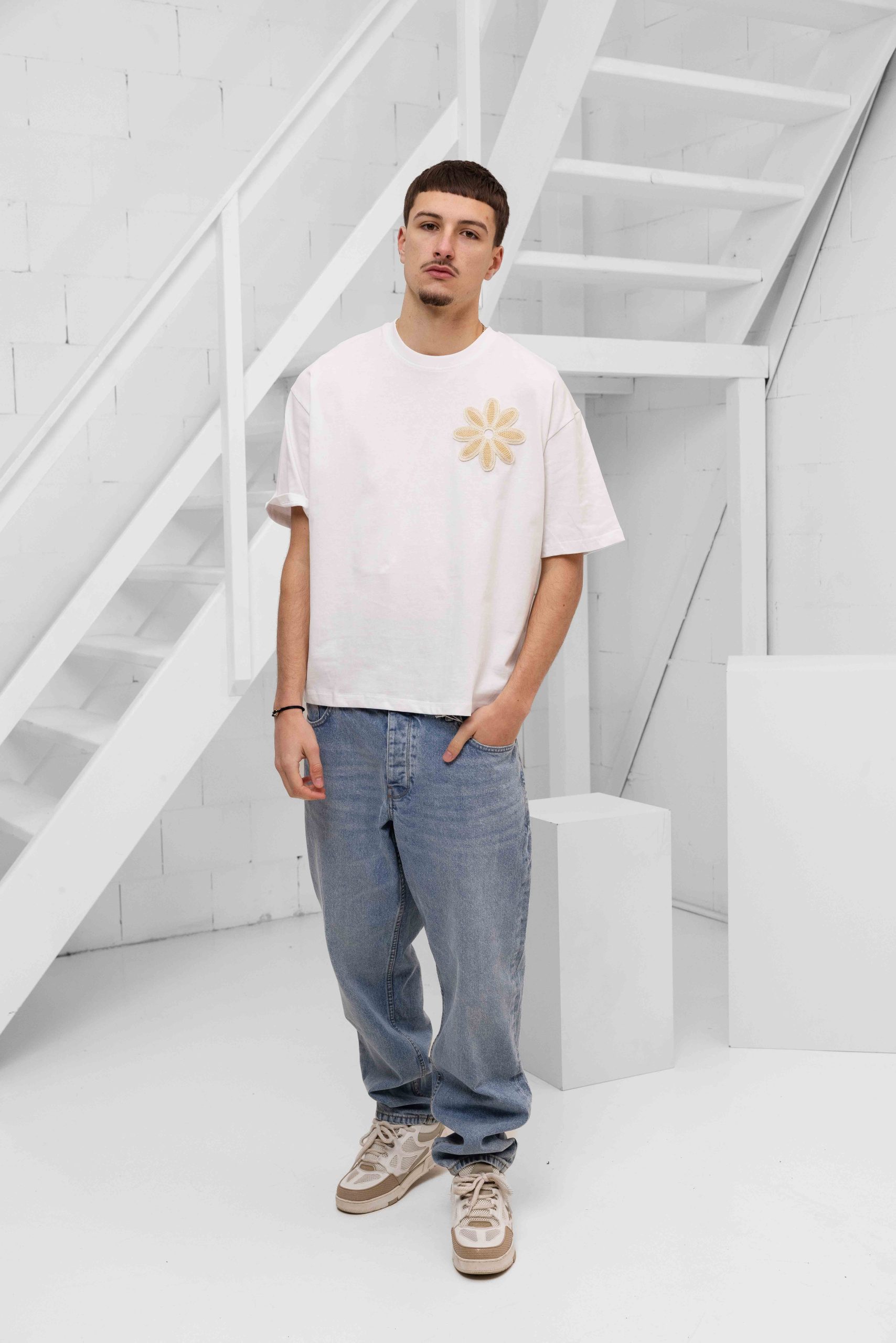 Project X Paris Embroidered Flower T-Shirt Heren Wit