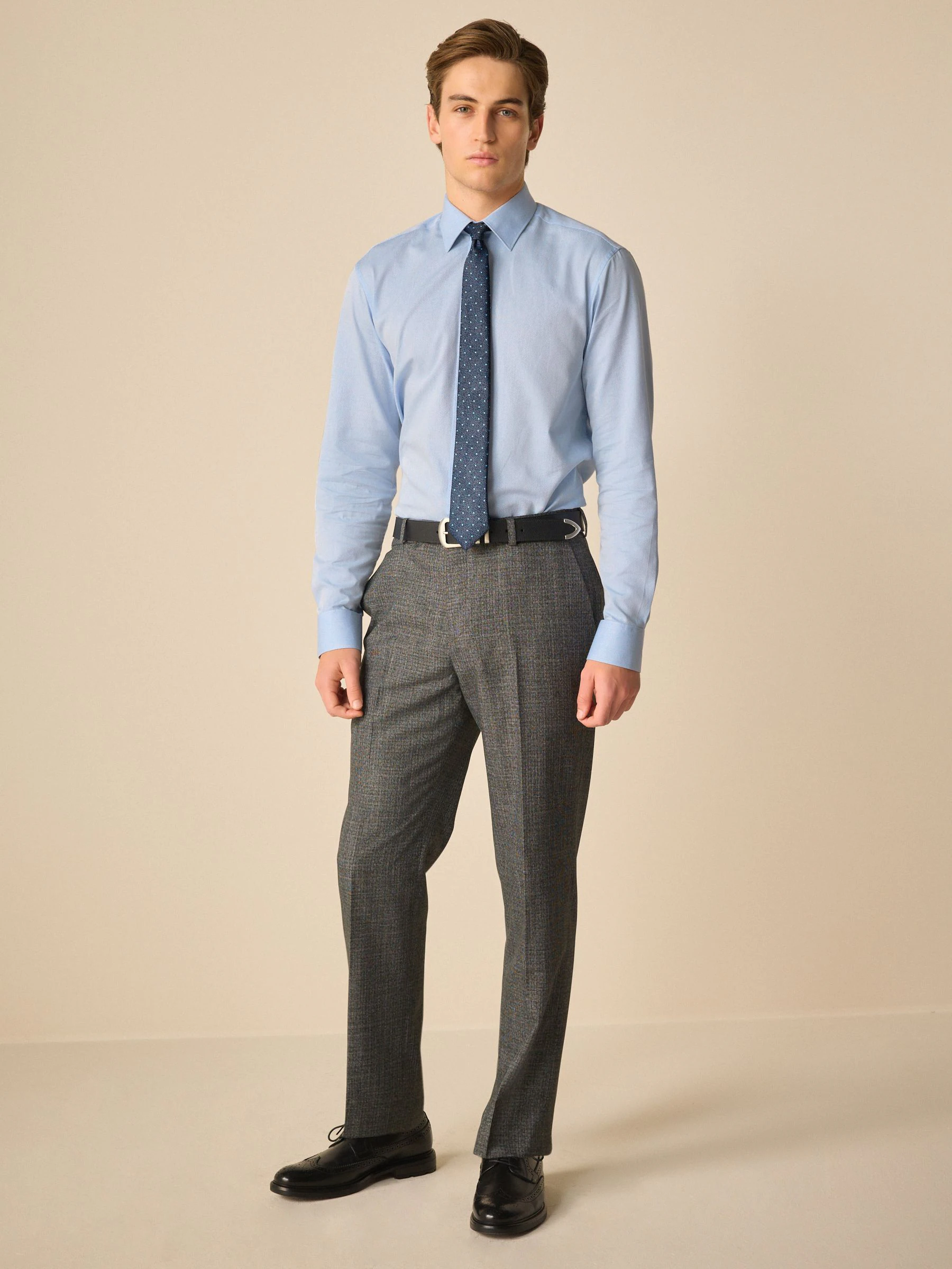 Wit/blauw met stippen - Gelegenheidsset van overhemd en stropdas