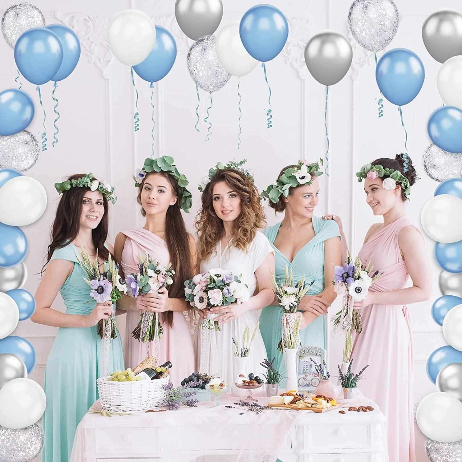 (30er Set) Party Deko Ballons Latex Luftballons mit Konfetti - Blau / Weiss / Silber