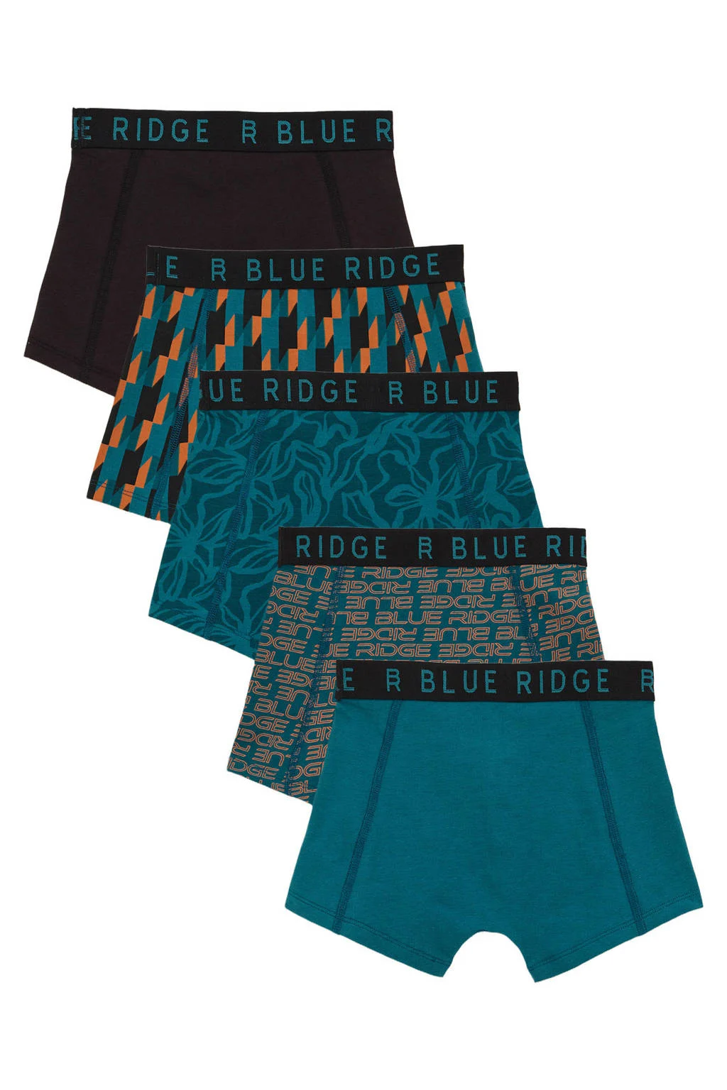 WE Fashion Blue Ridge boxershort - set van 5 blauwgroen/zwart/oranje
