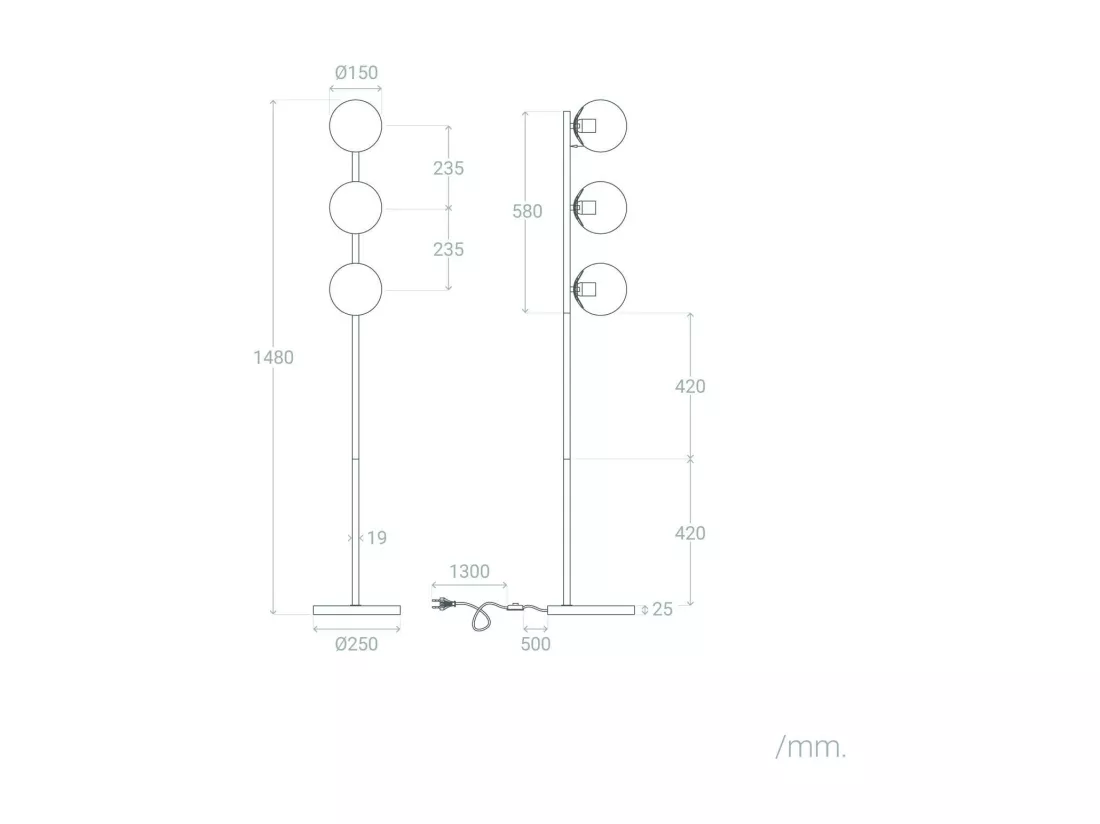 Lampadaire Métal et Verre Moonlight Brass 3 Spots Doré