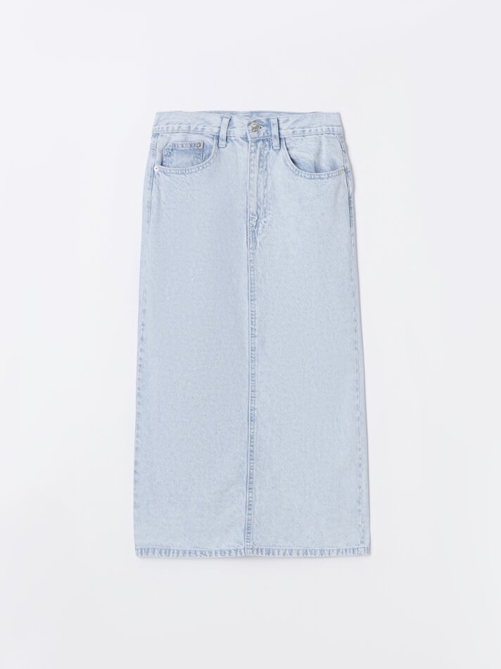 Saia midi jeans - Azul claro