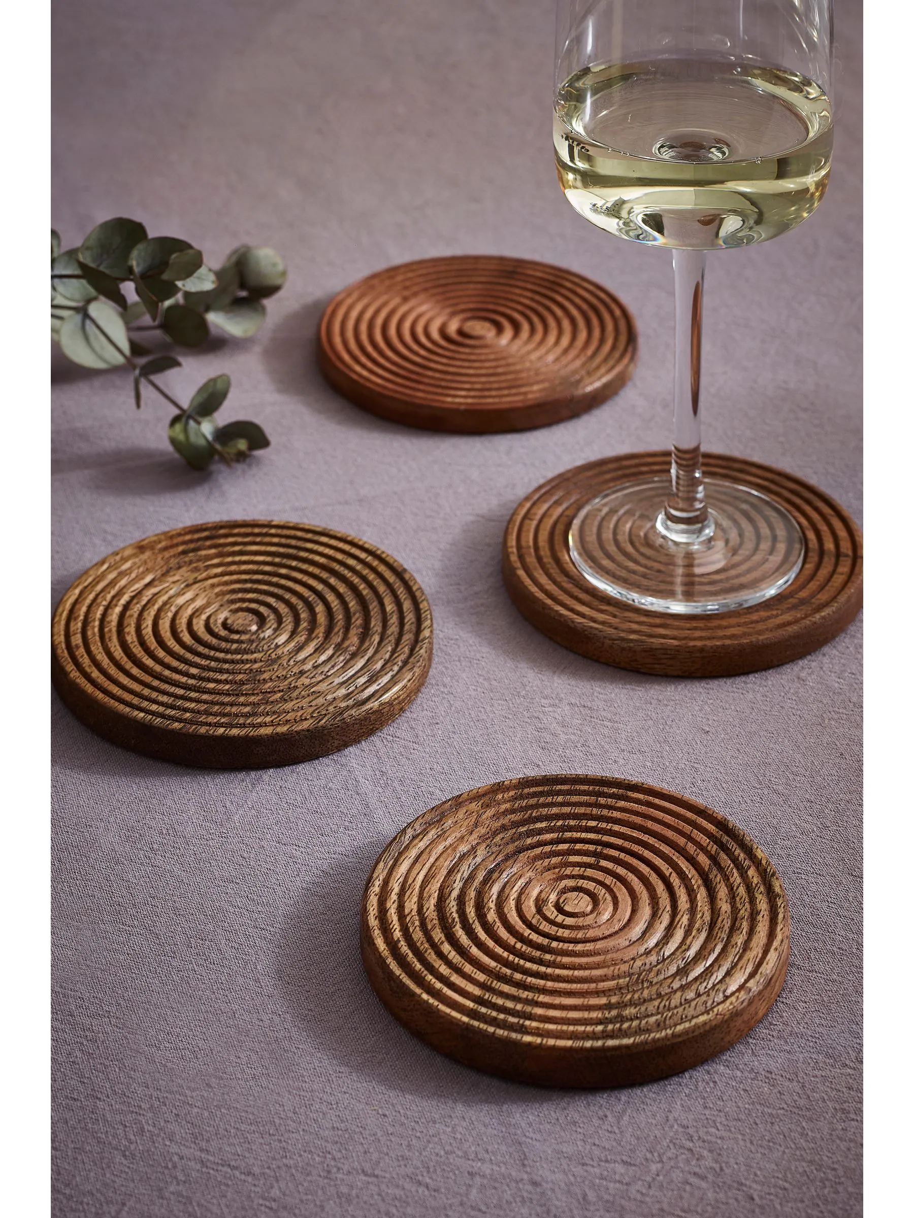 Set of 4 Bronx Etched Wooden Coasters