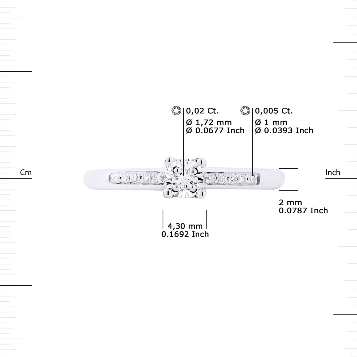 Solitaire Diamant épaulé 0,070 Cts Illusion 1 Ct serti 4 griffes Or Blanc