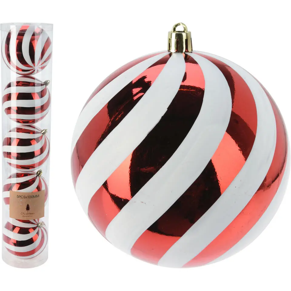 Christmas Decoration Kerstballen - 5x - 10 cm - rood/wit