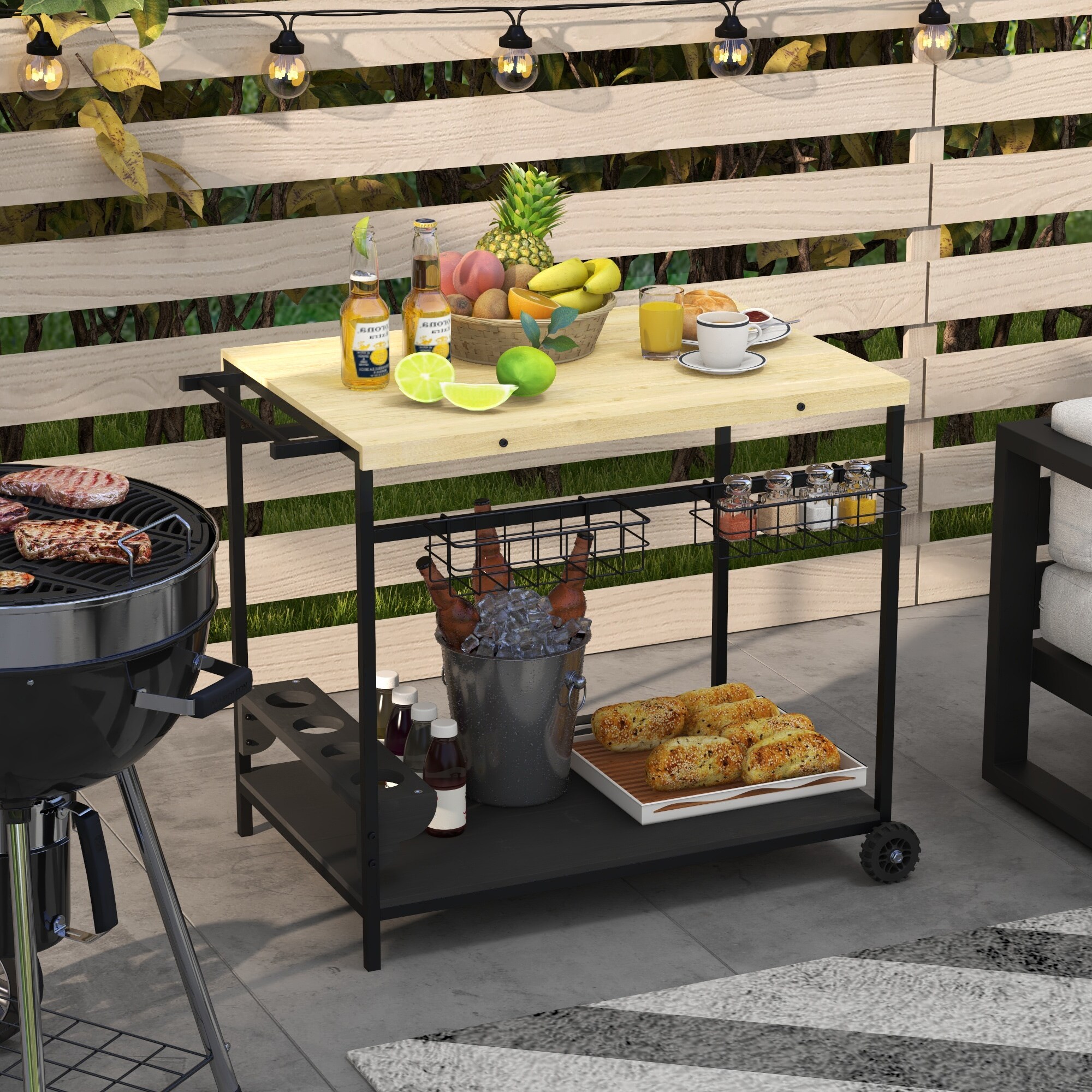 Outsunny Servierwagen mit 2 Ebenen natur 97,5L x 65B x 81H cm