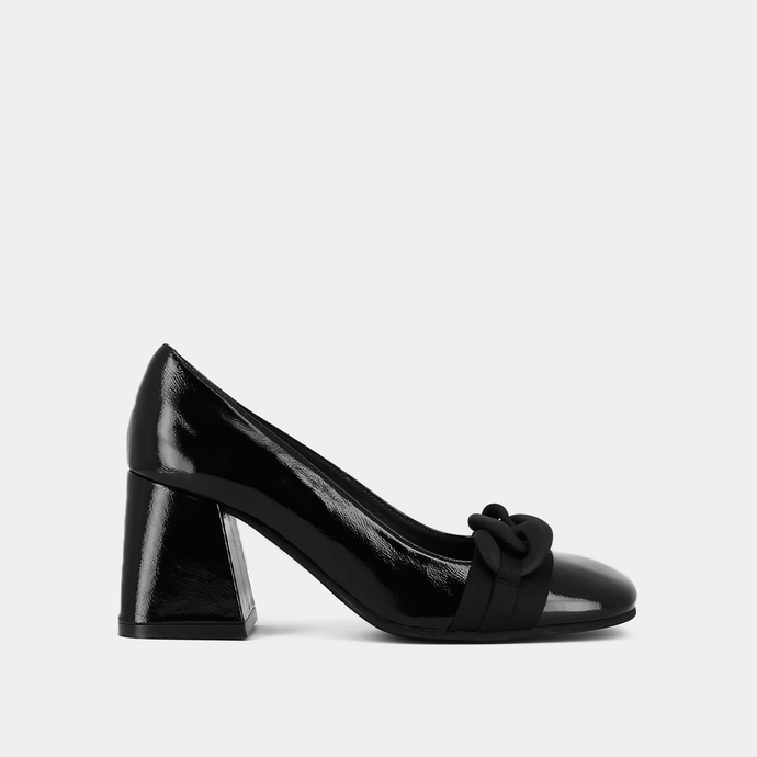 Escarpins à nœuds  en vernis plissé noir