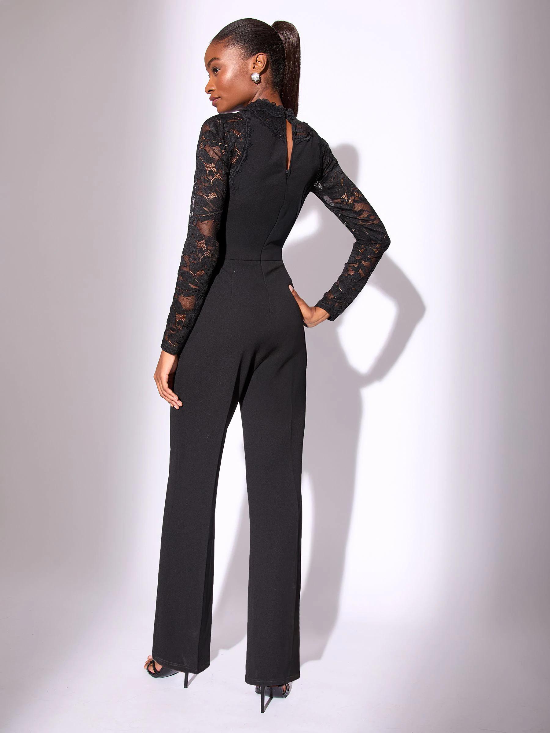 Lipsy Long Sleeve Lace High Neck Jumpsuit