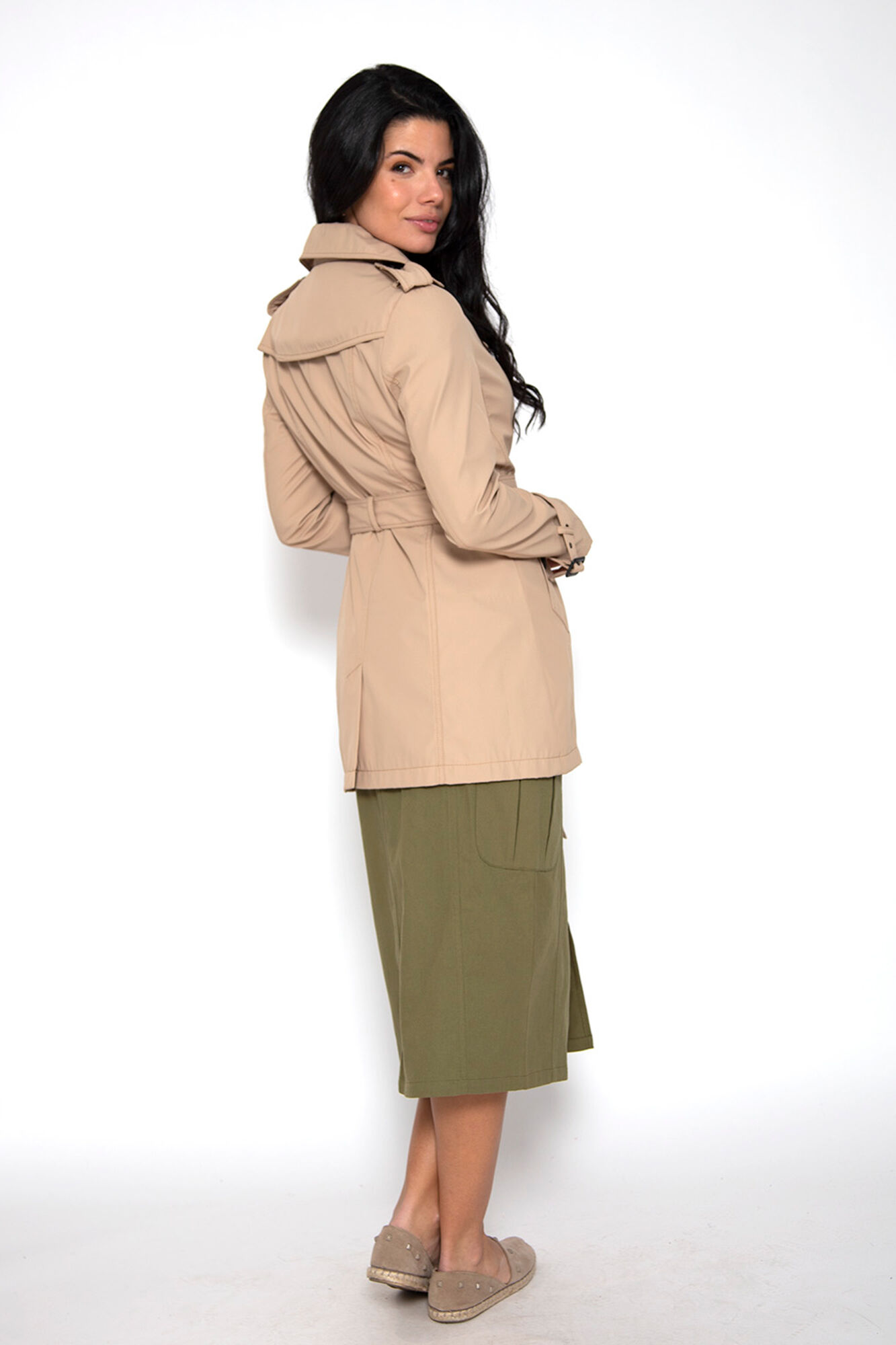 Trench coat abotoado com cinto