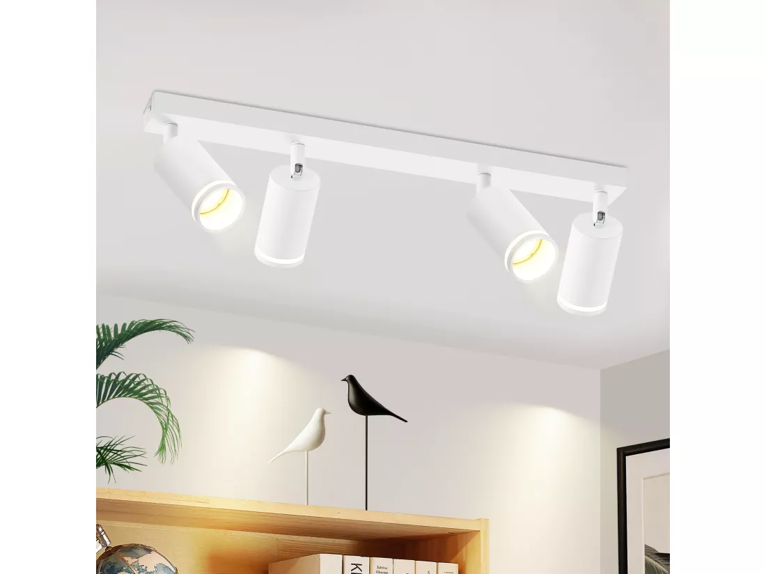 NETTLIFE Spot de plafond blanc 4 ampoules plafonnier moderne spot GU10 spots orientable intérieur métal