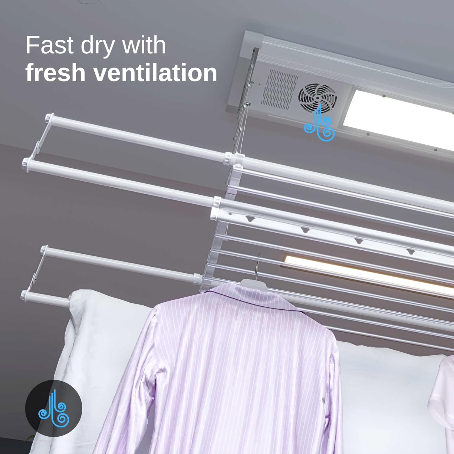 Foxydry Air, Elektrischer Wäscheständer für Wand und Decke mit Ventilator und Fernbedienung, aus Aluminium und Stahl (160 cm)
