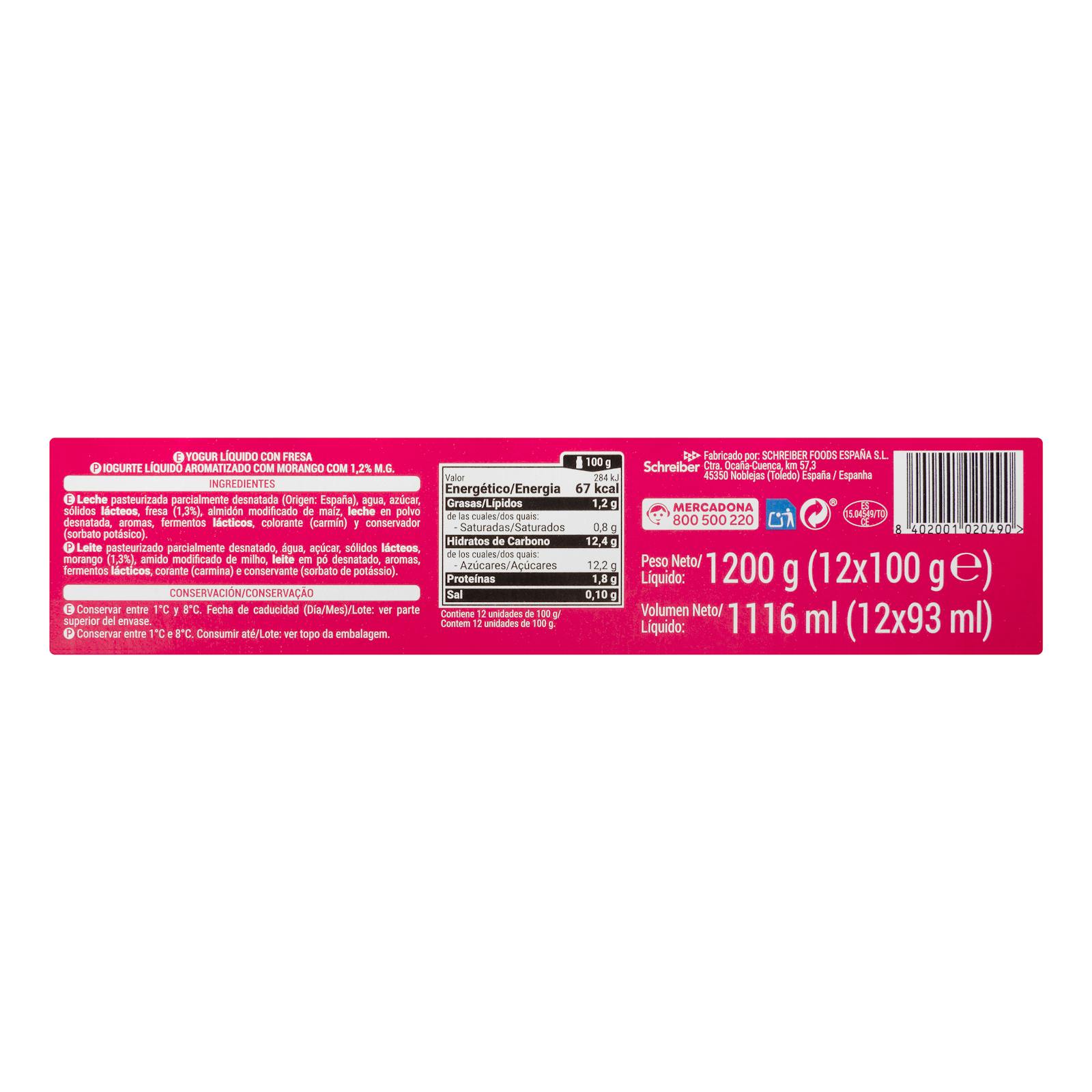 Yaourt liquide à la fraise Hacendado