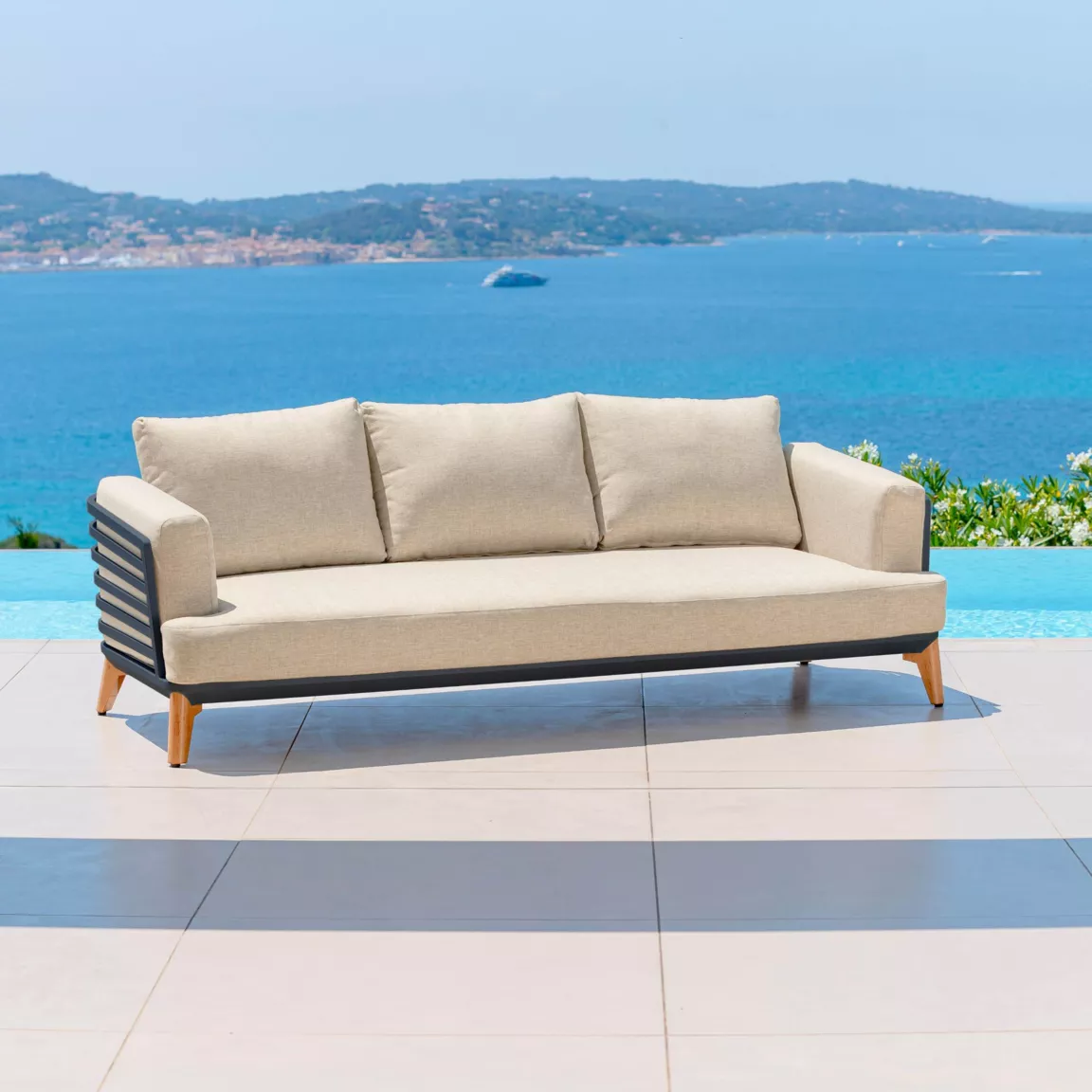 Salon de jardin aluminium 7 places 6 pcs Monte Carlo Gris anthracite et beige