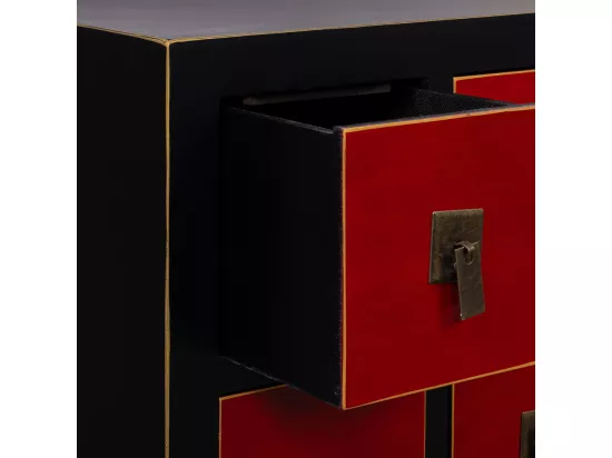 Meuble bas en bois avec 8 tiroirs et 2 portes 130x24x50