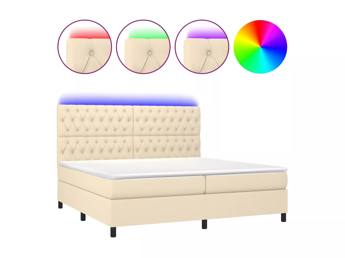 Sommier tapissier et matelas et LED Crème 200x200 cm Tissu