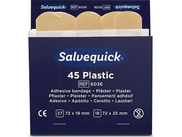 Plaster Salvequick vandafvisende 6036, plast, pakke a 6 stk.