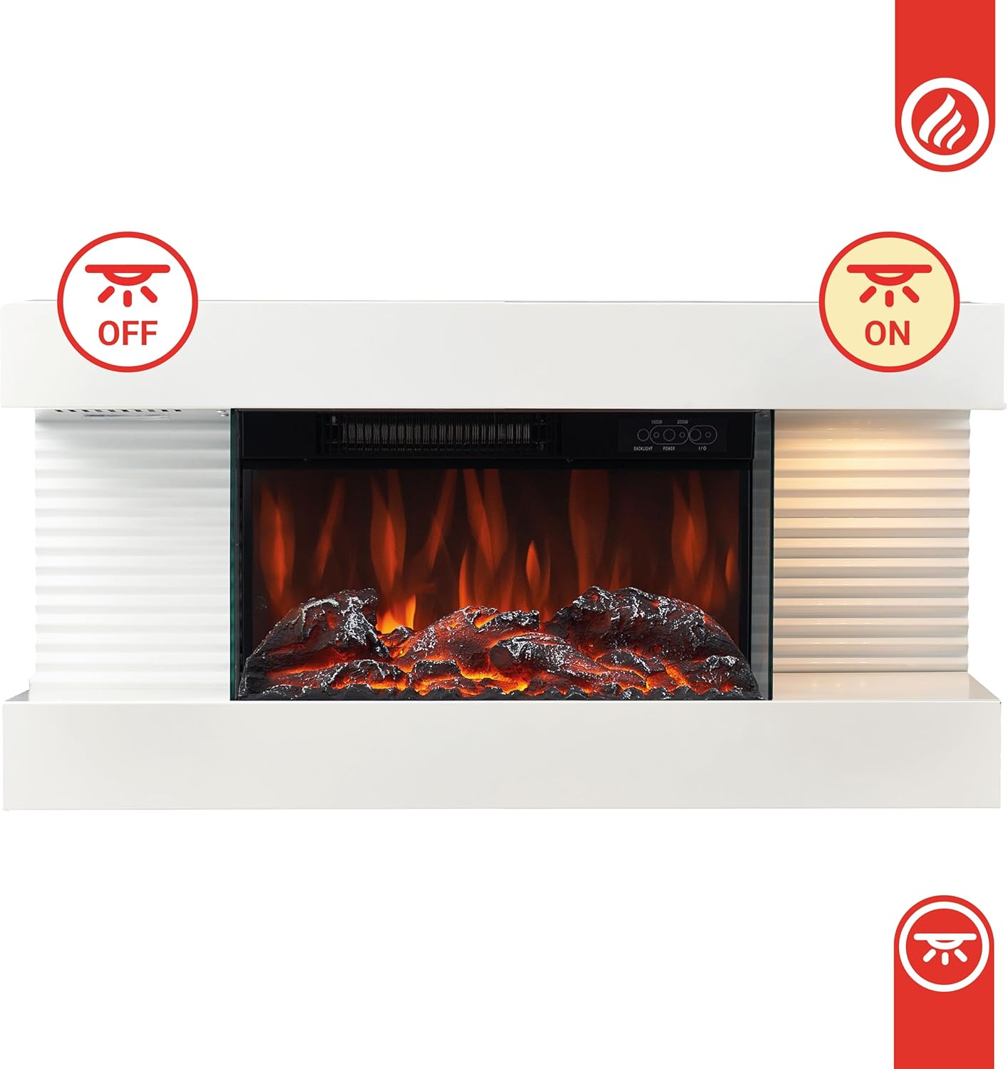 Elektrokamin Liz - Elektrischer Wandkamin mit Heizung, 3D-Flammeneffekt, LED-Ambientelicht, Fernbedienung (Weiß)