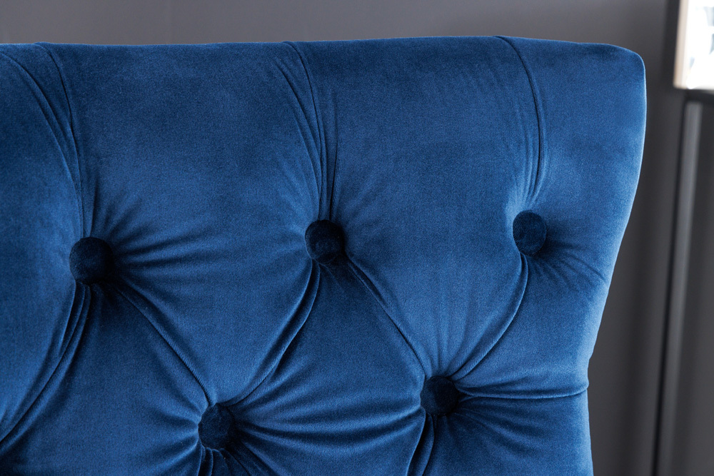 Design Barhocker CASTLE DELUXE royalblau Samt silber Edelstahl mit Lehne Chesterfield