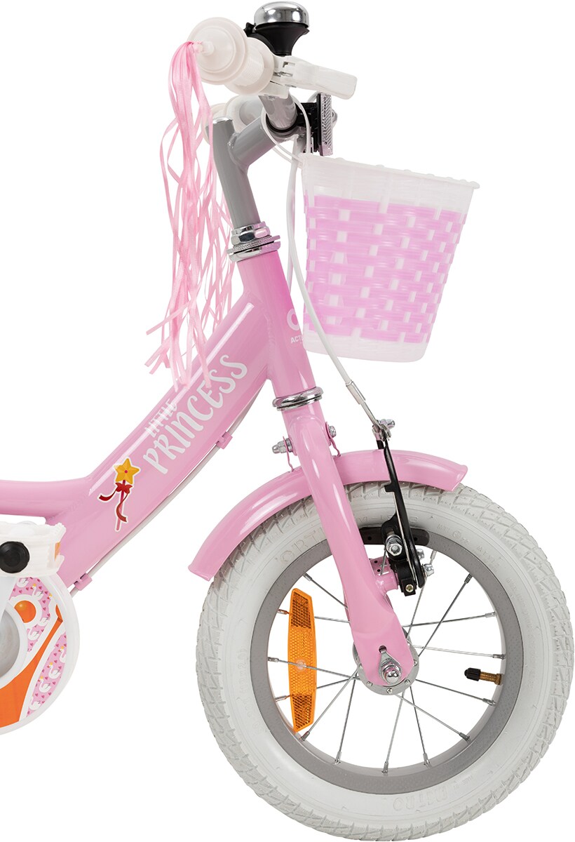 Actionbikes Kinderfahrrad Princess, 12 Zoll, rosa, V-Brake-Bremsen, Prinzessinnen-Design, Stützräder