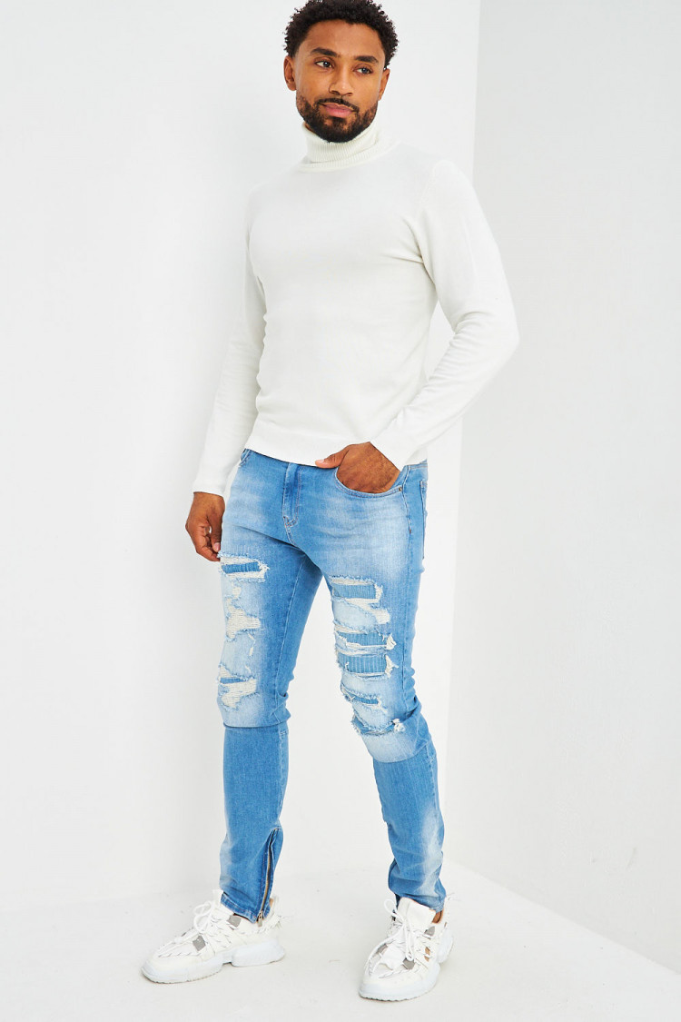 Pull col roulé blanc uni